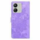 For Redmi 13C Lace Floral Embossed Magnetic Buckle PU Phone Case With Wrist Strap(Purple) - 3
