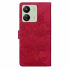 For Redmi 13C Lace Floral Embossed Magnetic Buckle PU Phone Case With Wrist Strap(Red) - 3