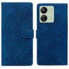 For Redmi 13C Lace Floral Embossed Magnetic Buckle PU Phone Case With Wrist Strap(Blue) - 1