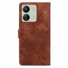 For Redmi 13C Lace Floral Embossed Magnetic Buckle PU Phone Case With Wrist Strap(Brown) - 3