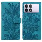 For Redmi K70E / Poco X6 Pro Lace Floral Embossed Magnetic Buckle PU Phone Case With Wrist Strap(Green) - 1