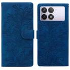 For Redmi K70E / Poco X6 Pro Lace Floral Embossed Magnetic Buckle PU Phone Case With Wrist Strap(Blue) - 1