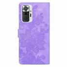 For Redmi Note 10 Pro 4G Lace Floral Embossed Magnetic Buckle PU Phone Case With Wrist Strap(Purple) - 3