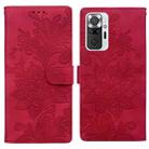 For Redmi Note 10 Pro 4G Lace Floral Embossed Magnetic Buckle PU Phone Case With Wrist Strap(Red) - 1