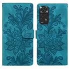 For Redmi Note 11 Global Lace Floral Embossed Magnetic Buckle PU Phone Case With Wrist Strap(Green) - 1