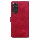 For Redmi Note 11 Global Lace Floral Embossed Magnetic Buckle PU Phone Case With Wrist Strap(Red) - 3