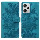 For Redmi Note 12 Pro+ 5G Global Lace Floral Embossed Magnetic Buckle PU Phone Case With Wrist Strap(Green) - 1