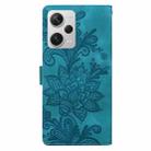 For Redmi Note 12 Pro+ 5G Global Lace Floral Embossed Magnetic Buckle PU Phone Case With Wrist Strap(Green) - 3