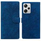 For Redmi Note 12 Pro+ 5G Global Lace Floral Embossed Magnetic Buckle PU Phone Case With Wrist Strap(Blue) - 1