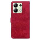 For Redmi Note 13 4G Lace Floral Embossed Magnetic Buckle PU Phone Case With Wrist Strap(Red) - 3
