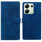 For Redmi Note 13 4G Lace Floral Embossed Magnetic Buckle PU Phone Case With Wrist Strap(Blue) - 1