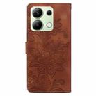 For Redmi Note 13 4G Lace Floral Embossed Magnetic Buckle PU Phone Case With Wrist Strap(Brown) - 3