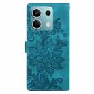 For Redmi Note 13 5G Lace Floral Embossed Magnetic Buckle PU Phone Case With Wrist Strap(Green) - 3