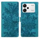 For Redmi Note 13 Pro+ Lace Floral Embossed Magnetic Buckle PU Phone Case With Wrist Strap(Green) - 1