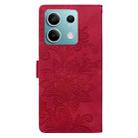 For Redmi Note 14 4G Lace Floral Embossed Magnetic Buckle PU Phone Case With Wrist Strap(Red) - 3