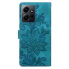 For Redmi Note 12 4G Global Lace Floral Embossed Magnetic Buckle PU Phone Case With Wrist Strap(Green) - 3