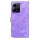 For Redmi Note 12 4G Global Lace Floral Embossed Magnetic Buckle PU Phone Case With Wrist Strap(Purple) - 3
