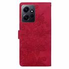 For Redmi Note 12 4G Global Lace Floral Embossed Magnetic Buckle PU Phone Case With Wrist Strap(Red) - 3