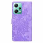 For Redmi Note 12 5G Global Lace Floral Embossed Magnetic Buckle PU Phone Case With Wrist Strap(Purple) - 3