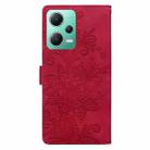 For Redmi Note 12 5G Global Lace Floral Embossed Magnetic Buckle PU Phone Case With Wrist Strap(Red) - 3