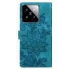 For Xiaomi 14 Lace Floral Embossed Magnetic Buckle PU Phone Case With Wrist Strap(Green) - 3