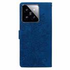 For Xiaomi 14 Lace Floral Embossed Magnetic Buckle PU Phone Case With Wrist Strap(Blue) - 3