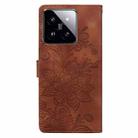 For Xiaomi 14 Lace Floral Embossed Magnetic Buckle PU Phone Case With Wrist Strap(Brown) - 3