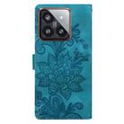 For Xiaomi 14 Pro Lace Floral Embossed Magnetic Buckle PU Phone Case With Wrist Strap(Green) - 3