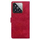 For Xiaomi 14 Pro Lace Floral Embossed Magnetic Buckle PU Phone Case With Wrist Strap(Red) - 3