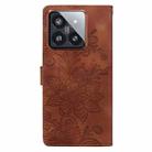 For Xiaomi 14 Pro Lace Floral Embossed Magnetic Buckle PU Phone Case With Wrist Strap(Brown) - 3