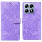 For Xiaomi 14T Pro Lace Floral Embossed Magnetic Buckle PU Phone Case With Wrist Strap(Purple) - 1