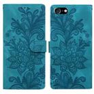 For iPhone 6 Plus / 7 Plus / 8 Plus Lace Floral Embossed Magnetic Buckle PU Phone Case With Wrist Strap(Green) - 1