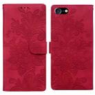 For iPhone 6 Plus / 7 Plus / 8 Plus Lace Floral Embossed Magnetic Buckle PU Phone Case With Wrist Strap(Red) - 1