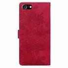 For iPhone 6 Plus / 7 Plus / 8 Plus Lace Floral Embossed Magnetic Buckle PU Phone Case With Wrist Strap(Red) - 3