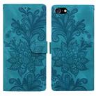 For iPhone 6 / 7 / SE 2022 Lace Floral Embossed Magnetic Buckle PU Phone Case With Wrist Strap(Green) - 1