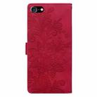 For iPhone 6 / 7 / SE 2022 Lace Floral Embossed Magnetic Buckle PU Phone Case With Wrist Strap(Red) - 3