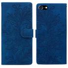 For iPhone 6 / 7 / SE 2022 Lace Floral Embossed Magnetic Buckle PU Phone Case With Wrist Strap(Blue) - 1
