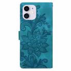 For iPhone 11 Lace Floral Embossed Magnetic Buckle PU Phone Case With Wrist Strap(Green) - 3