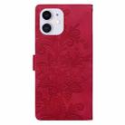 For iPhone 11 Lace Floral Embossed Magnetic Buckle PU Phone Case With Wrist Strap(Red) - 3