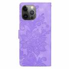 For iPhone 11 Pro Lace Floral Embossed Magnetic Buckle PU Phone Case With Wrist Strap(Purple) - 3