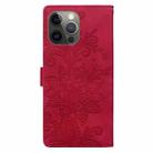 For iPhone 11 Pro Lace Floral Embossed Magnetic Buckle PU Phone Case With Wrist Strap(Red) - 3