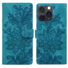 For iPhone 11 Pro Max Lace Floral Embossed Magnetic Buckle PU Phone Case With Wrist Strap(Green) - 1