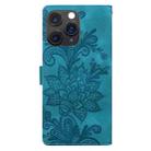 For iPhone 11 Pro Max Lace Floral Embossed Magnetic Buckle PU Phone Case With Wrist Strap(Green) - 3