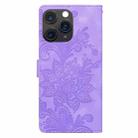 For iPhone 11 Pro Max Lace Floral Embossed Magnetic Buckle PU Phone Case With Wrist Strap(Purple) - 3