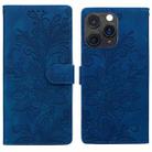 For iPhone 11 Pro Max Lace Floral Embossed Magnetic Buckle PU Phone Case With Wrist Strap(Blue) - 1