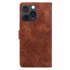 For iPhone 11 Pro Max Lace Floral Embossed Magnetic Buckle PU Phone Case With Wrist Strap(Brown) - 3