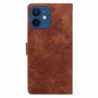 For iPhone 12 Lace Floral Embossed Magnetic Buckle PU Phone Case With Wrist Strap(Brown) - 3