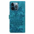 For iPhone 12 Pro Max / 13 Pro Max Lace Floral Embossed Magnetic Buckle PU Phone Case With Wrist Strap(Green) - 3