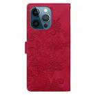 For iPhone 12 Pro Max / 13 Pro Max Lace Floral Embossed Magnetic Buckle PU Phone Case With Wrist Strap(Red) - 3