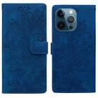 For iPhone 12 Pro Max / 13 Pro Max Lace Floral Embossed Magnetic Buckle PU Phone Case With Wrist Strap(Blue) - 1